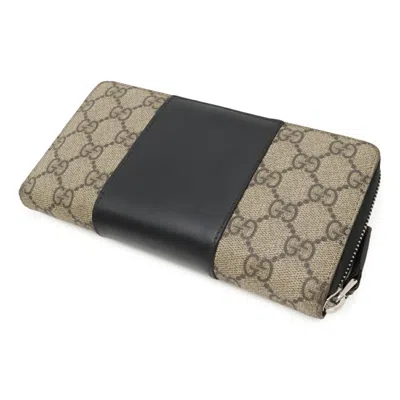 Pre-owned Gucci Gg Supreme Beige Black Gg Supreme Long Wallet (bi-fold) () In Multi