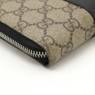 Pre-owned Gucci Gg Supreme Beige Black Gg Supreme Long Wallet (bi-fold) () In Multi