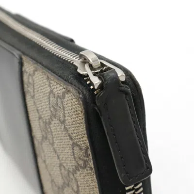 Pre-owned Gucci Gg Supreme Beige Black Gg Supreme Long Wallet (bi-fold) () In Multi