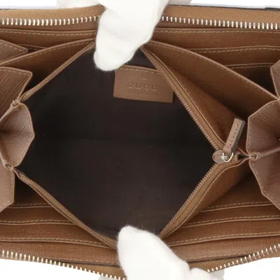 Pre-owned Gucci Gg Supreme Beige Brown Gg Supreme Long Wallet (bi-fold) ()