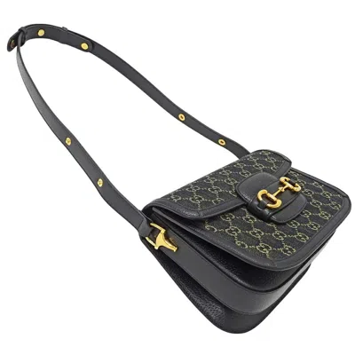 Pre-owned Gucci Horsebit Black Denim Shoulder Bag ()