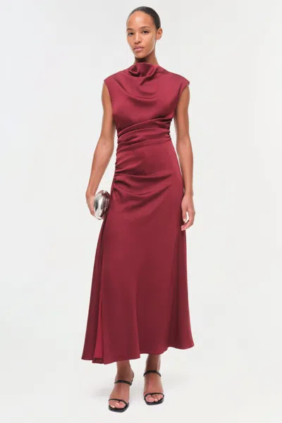 Simkhai Burke Draped Satin Midi Dress In Oxblood In Burgundy