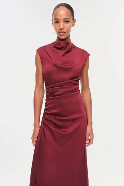 Simkhai Burke Draped Satin Midi Dress In Oxblood In Burgundy