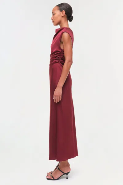 Simkhai Burke Draped Satin Midi Dress In Oxblood In Burgundy