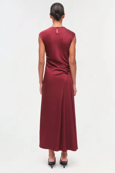 Simkhai Burke Draped Satin Midi Dress In Oxblood In Burgundy
