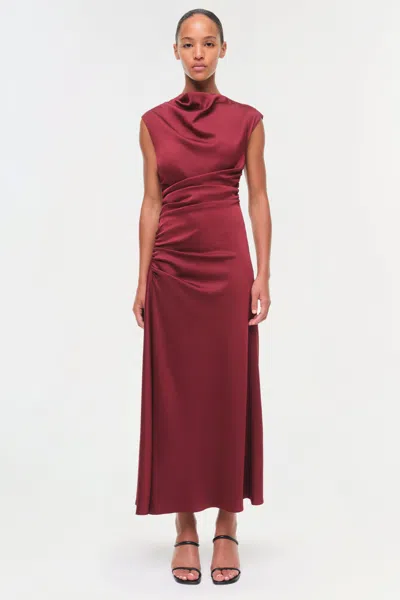 Simkhai Burke Draped Satin Midi Dress In Oxblood In Burgundy