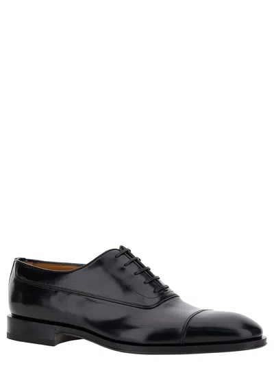 Ferragamo Black Oxford Lace-up With Toe Cap Detail In Brushed Leather Man