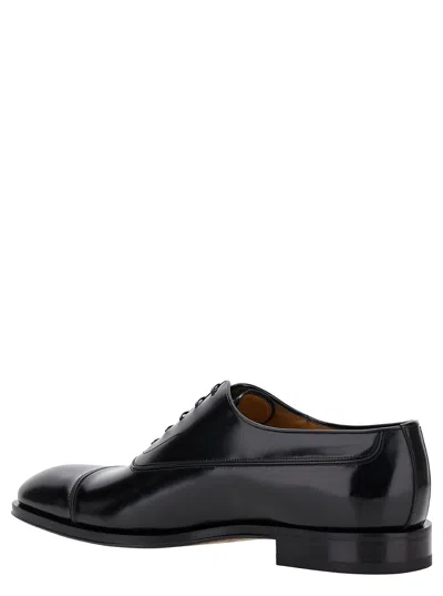 Ferragamo Black Oxford Lace-up With Toe Cap Detail In Brushed Leather Man