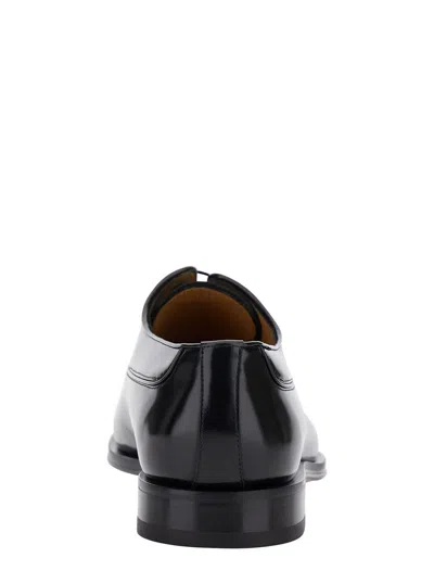 Ferragamo Black Oxford Lace-up With Toe Cap Detail In Brushed Leather Man