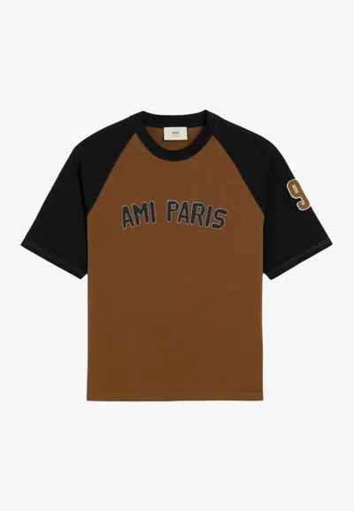 Ami Alexandre Mattiussi Ami Paris Men Cotton Colorblock T-shirt In Brown