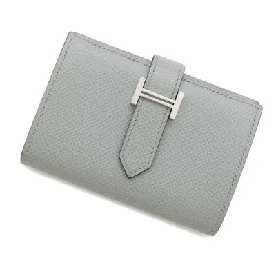 Pre-owned Hermes Bearn Silver Blue Epsom Leather Wallet (bi-fold) ()