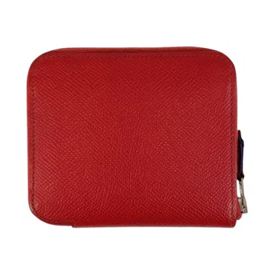 Pre-owned Hermes Bougainvillier Red Color Epsom Leather Silk Coin Purse/coin Case ()