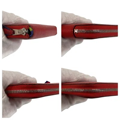 Pre-owned Hermes Bougainvillier Red Color Epsom Leather Silk Coin Purse/coin Case ()
