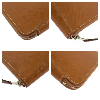 Pre-owned Hermes Gold Brown Epsom Leather Long Wallet (bi-fold) ()