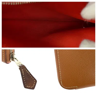 Pre-owned Hermes Gold Brown Epsom Leather Long Wallet (bi-fold) ()