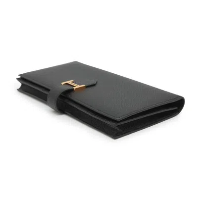 Pre-owned Hermes Kara Gold Black Epsom Leather Coin Purse/coin Case () In Multi