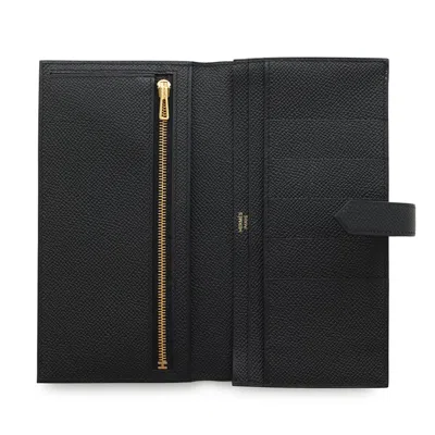 Pre-owned Hermes Kara Gold Black Epsom Leather Coin Purse/coin Case () In Multi
