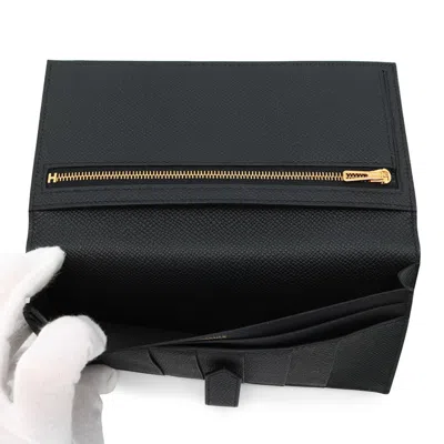 Pre-owned Hermes Kara Gold Black Epsom Leather Coin Purse/coin Case () In Multi