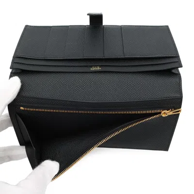Pre-owned Hermes Kara Gold Black Epsom Leather Coin Purse/coin Case () In Multi