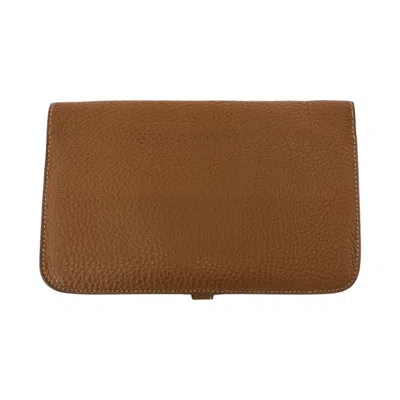 Pre-owned Hermes Gold Brown Togo Leather Long Wallet (bi-fold) ()