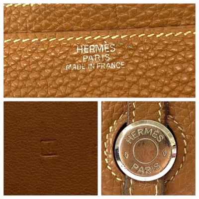 Pre-owned Hermes Gold Brown Togo Leather Long Wallet (bi-fold) ()