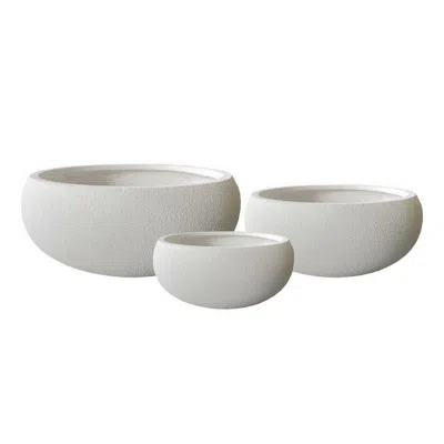 Hivvago Keyan Accent Planter Set Of 3, White Resin, Modern Smooth Bowl Shape In White