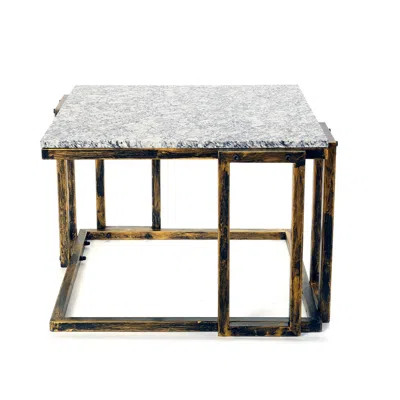 Hivvago 22 Inch Granite Top Plant Stand, Cast Iron Frame, Gray, Black, Gold In White