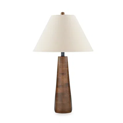 Hivvago 30 Inch Table Lamp, White Empire Fabric Shade, Tapered Brown Wood Frame In Multi