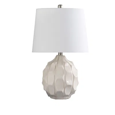 Hivvago 22 Inch Table Lamp, Cream Round Cascading Ceramic Design Urn, Brushed Metal In White