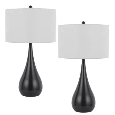 Hivvago Ege Table Lamp Set Of 2, Teardrop Bronze Metal Base, White Shade In Multi