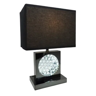 Hivvago Rohi 22 Inch Table Lamp, Black Fabric Shade, Nickel Base, Led Accents In Black