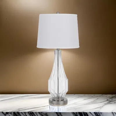 Hivvago 34 Inch Table Lamp Set Of 2, White Drum Shade, Glass, Round Metal Base In White