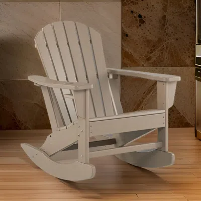 Hivvago Sami 35 Inch Outdoor Rocking Chair, Slatted Design, Modern Brown Finish In Brown