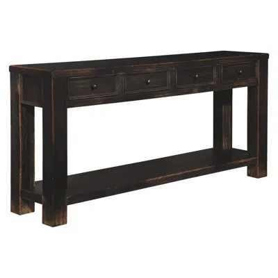 Hivvago Wooden Sofa Table With Four Drawers And One Shelf, Weathered Black In Brown