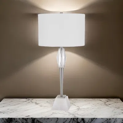 Hivvago 32 Inch Table Lamp With White Drum Shade, Marble Base, Brushed Steel In Metallic