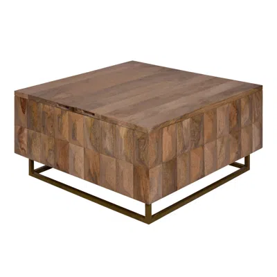 Hivvago 33 Inch Lift Top Storage Trunk Coffee Table, Square, Mango Wood, Natural Brown In Brown