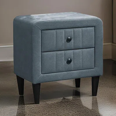 Hivvago Rheo Nightstand, 2 Drawer, 22 Inch Slate Gray Brushed Linen Upholstery In Blue