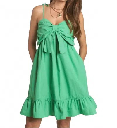 J.nna Spaghetti Strap Dress With Big Bow In Chateau Green In Green
