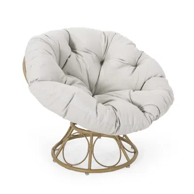 Hivvago Leos Swivel Outdoor Chair, Soft Gray Polyester Cushion, Brown Rattan In Gray