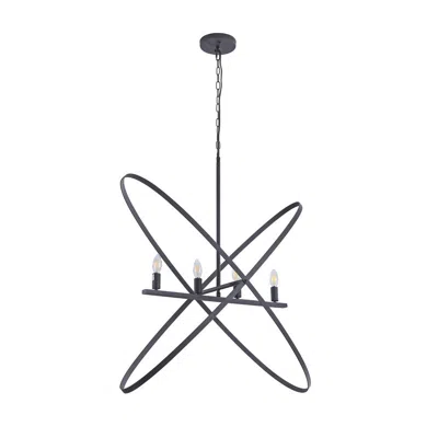 Hivvago Modern Chandelier, 4 Led Light, Black Cross Band, Brass Metal 38 Inch In Black