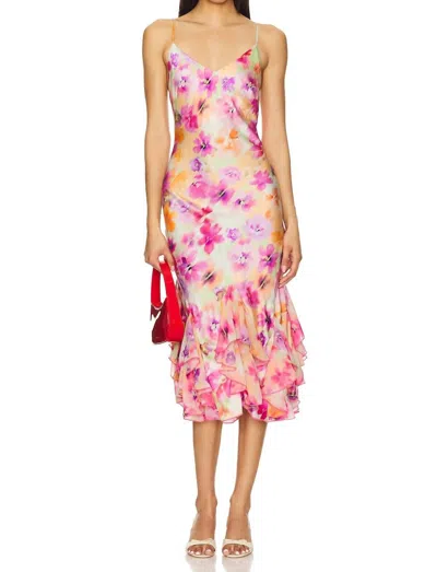 Le Superbe Frida Floral Ruffled Slip Dress In Pink