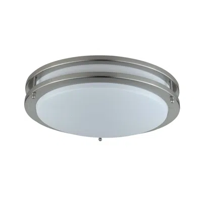 Hivvago 14 Inch Modern Ceiling Lamp With Frosted Acrylic Plate, Steel Trim, White In Metallic