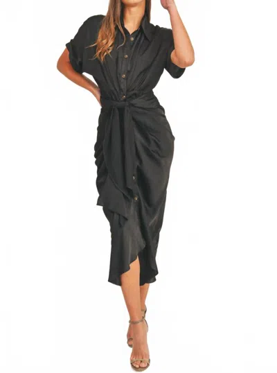 Mable Farrah Satin Midi Dress In Black In Black
