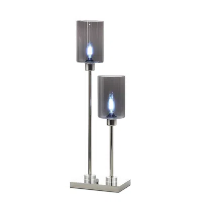 Hivvago 29 Inch Table Lamp With Dual Gray Shade, Glass And Metal, Nickel Finish In Metallic