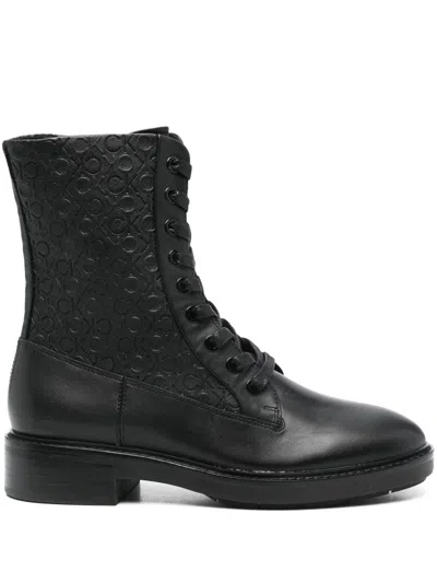 Calvin Klein Flat Combat Boot Mono Mix In Animal Print