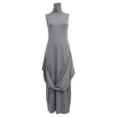 Totême Fine Knit Draped Midi Dress In Grey Wool In Gray