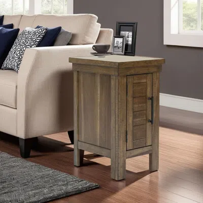 Hivvago Chip Chairside End Table, Cabinet, 2 Usb Ports, 17 Inch Brown Wood In Brown