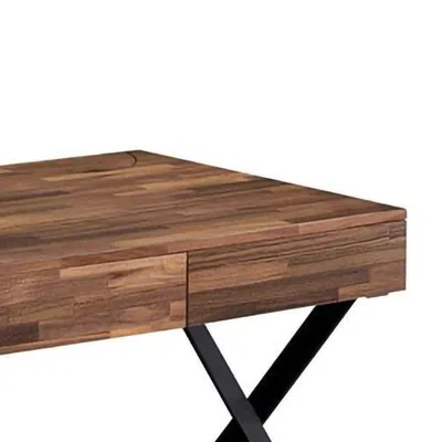 Hivvago Industrial 3 Drawer Writing Desk With X Legs, Brown And Black In Brown