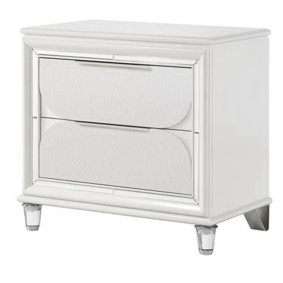 Hivvago Rara 30 Inch Nightstand, 2 Drawers, Mirror Trim, Acrylic Legs, White In White