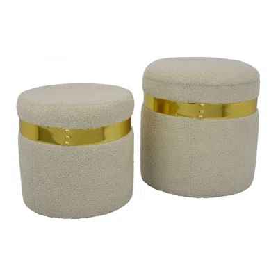 Hivvago Akasa Ottoman With Storage Set Of 2, Tan Brown Fabric With Gold Trim In White